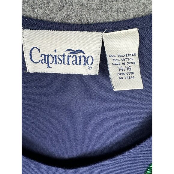 Women’s Plus Size 16 Blue Long Sleeve Top Embroidered Fall Leaves Cotton Casual - Picture 3 of 9